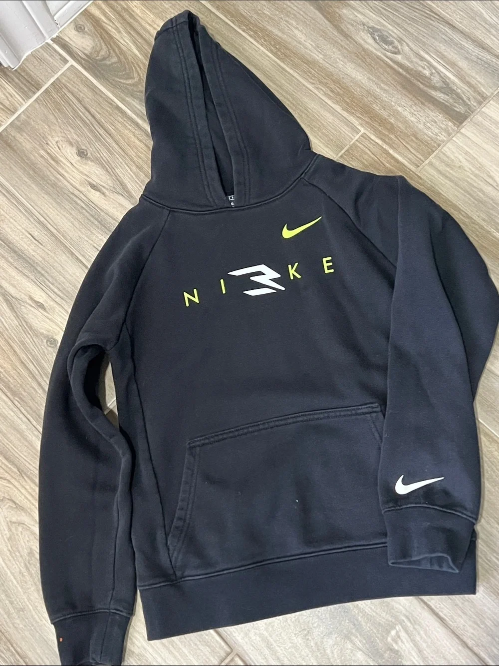 Nike Black Hoodie with Neon Yellow and White Accents